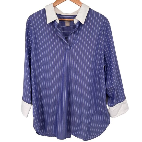 Chicos 2.5 No-Iron Coolmax All Season Striped Shirt Womens Size 18  Blue popover - Picture 1 of 13